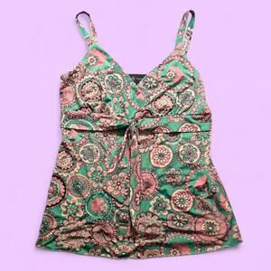 Green and pink floral print